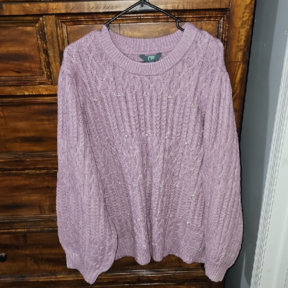 Terra & Sky Womens Gorgeous Purple And Pearl Sweater! Sz 4X Nwts!!